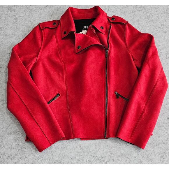 Kut from the Kloth Jackets & Blazers - Kut From The Kloth Jacket Faux Suede, Moto, Red, Zippers, Womens Sz M NWT, New